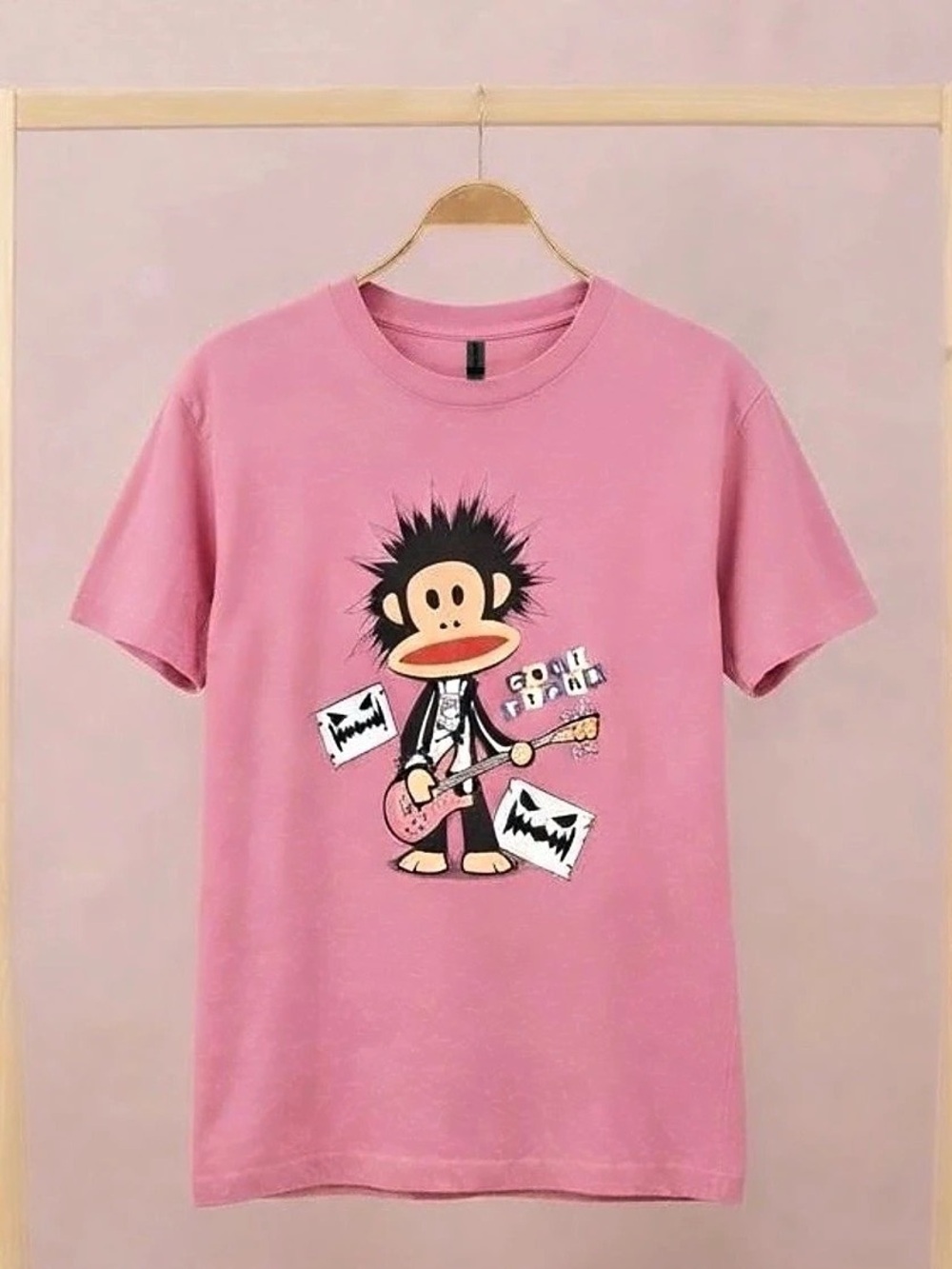 Paul Frank Julius Monkey Pink Graphic T Shirt Punk Rock Guitarist Y2K Streetwear